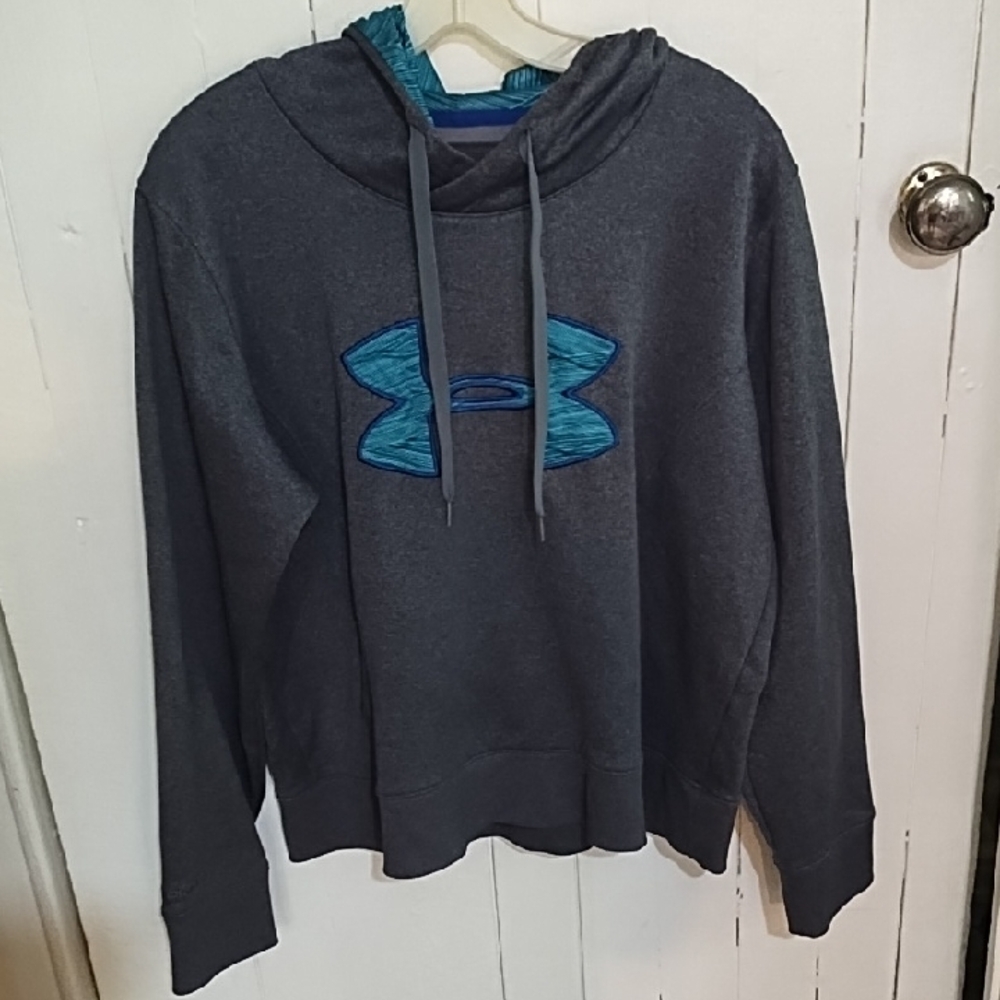 Under Armour Dark Gray Hoodie with Teal Logo Accent